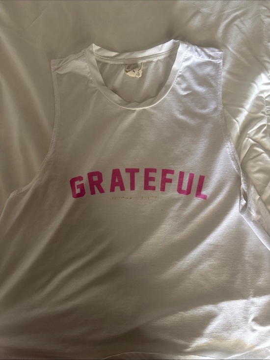 Spiritual Gangster Tops - Spiritual Gangster White Muscle Tank with Pink "GRATEFUL" Graphic
